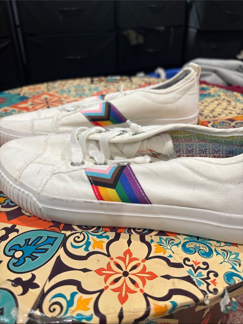 Blowfish White Canvas women’s Sneakers with Rainbow Chevron